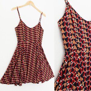 Miss Me Retro Geometric Print Fit Flared Skater Dress S V Neck Pinup Y2K Vintage